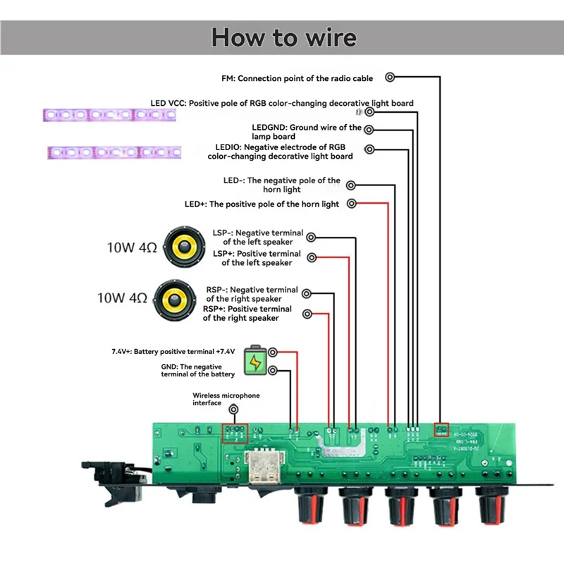 BNVN-لوحة مضخم الصوت 7.4 فولت بطارية 2.0 قناة لمضخم الصوت وميكروفون أمبير وحدة للمشروعات المنزلية ذاتية الصنع