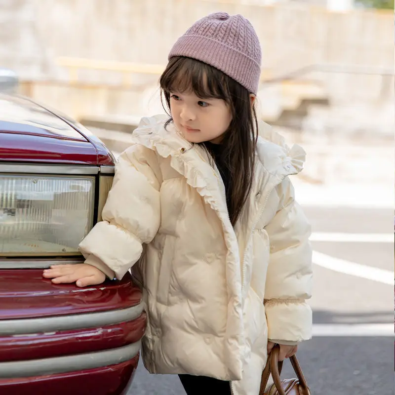 Girls' 2024 mid-length Baby Mid-size Baby thick hooded coat