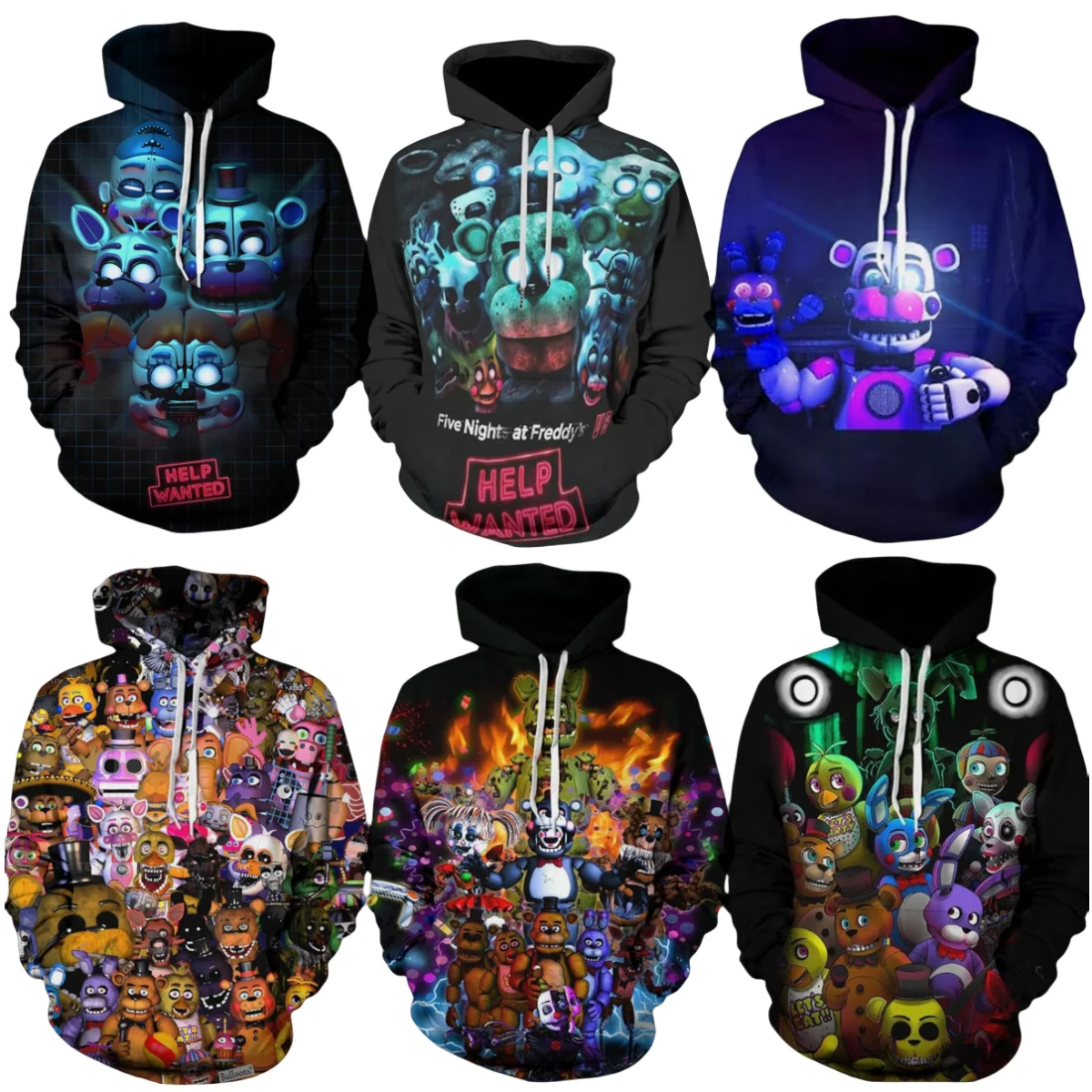 Game Five Nights at Freddy's Hoodies FNAF Pullover Cosplay Sweatshirt Horror Bears Printing Hooded Unisex Jacket Shirt Clothes