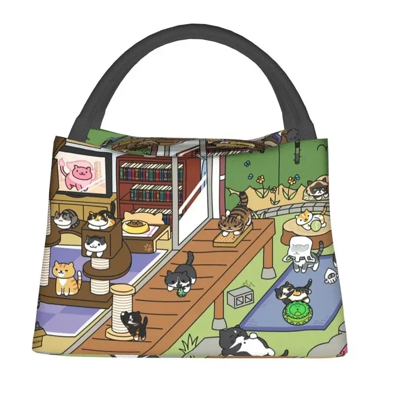 Lancheira personalizada Neko Atsume Kitty Collector Homens Mulheres Cooler Lancheira com isolamento térmico para viagens de escritório