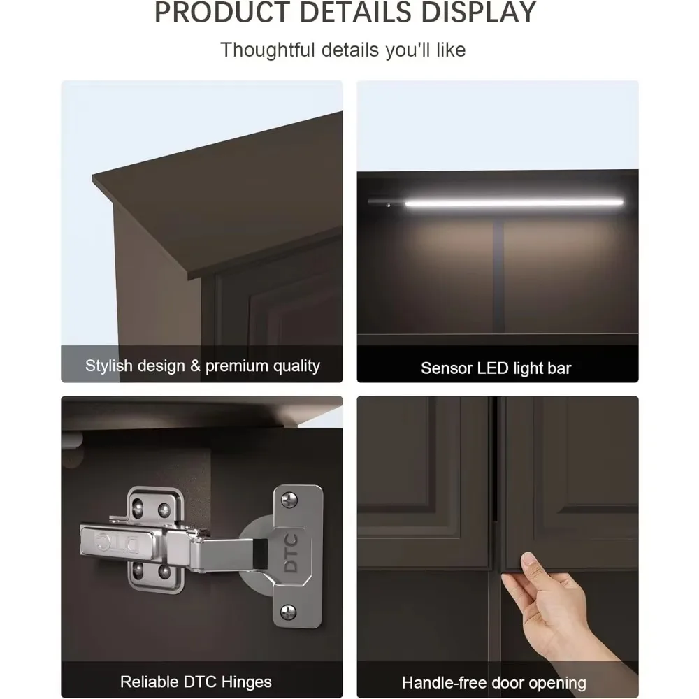 Bathroom wall cabinet with motion sensor LED lights, toilet storage cabinet with buffer hinges and adjustable shelves