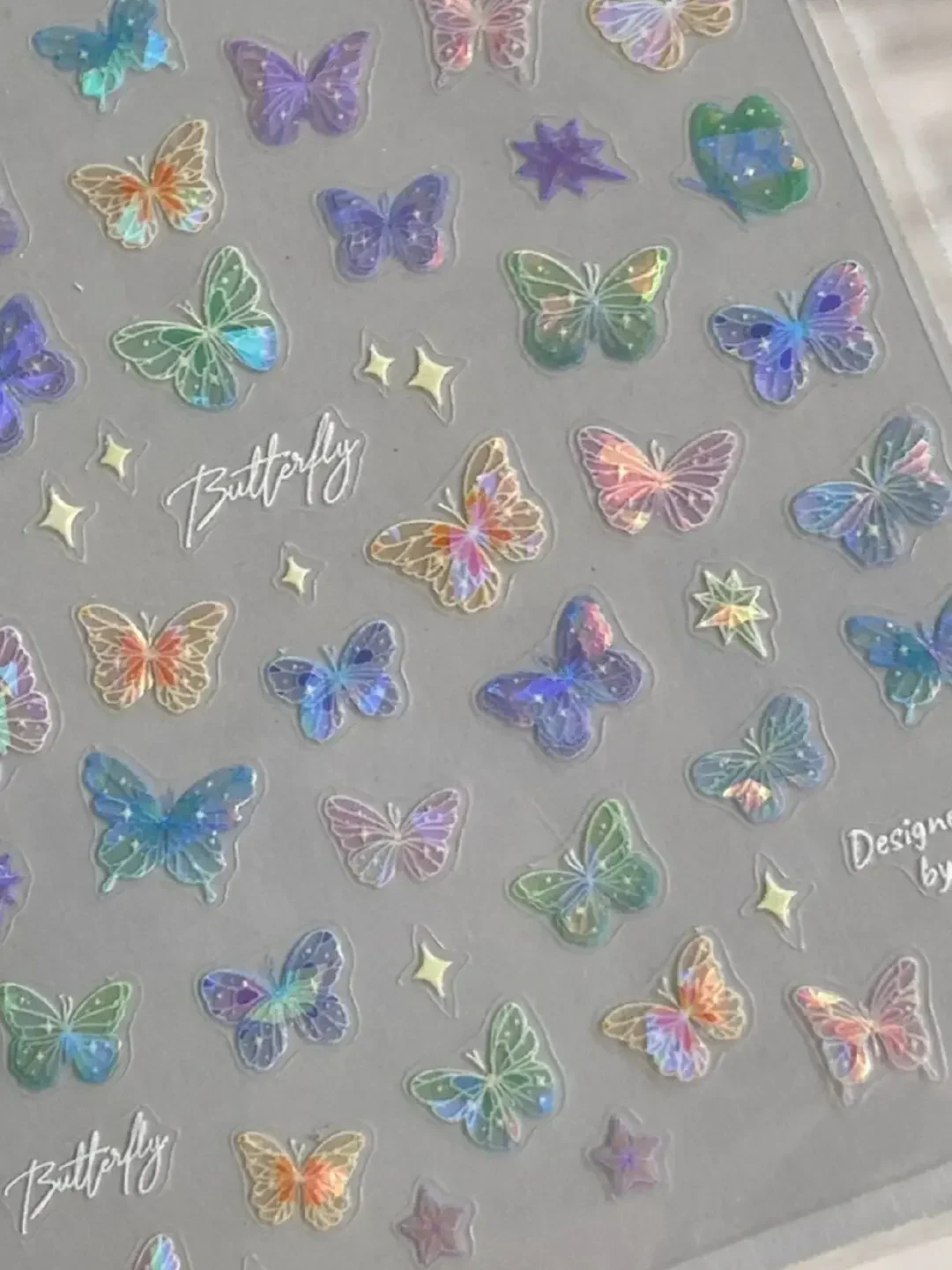 Borboleta asa flâmula Laser adesivos, Avançado gravado Nail Art adesivos, Fada colorida adesivos