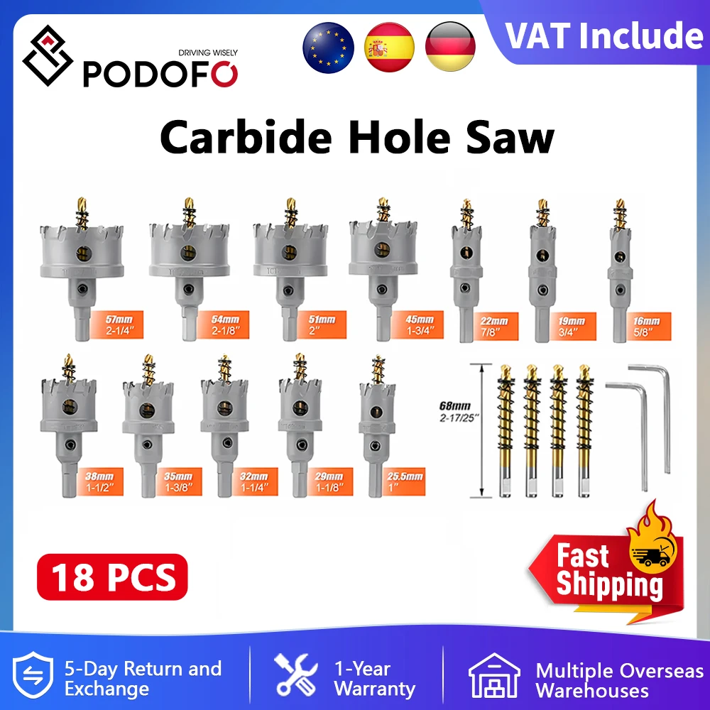 16Pcs Carbide Bits Set 16-57mm Drilling Bits Kit Carbide Hole Saw Kit with Pilot Drill Hole Saw Drill Bits Set Carbide Tipped