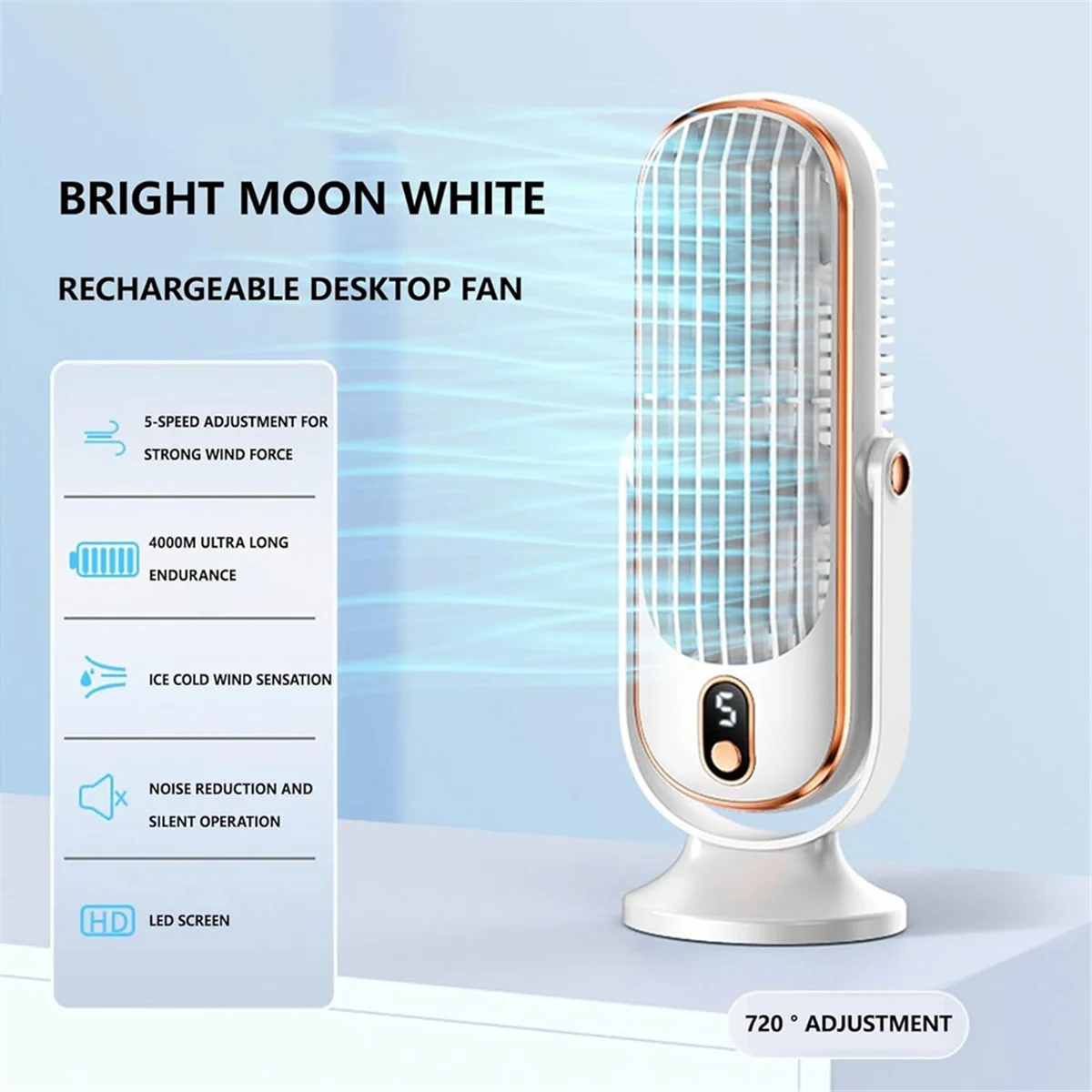 720° Flippable Bladeless Tower Fan, Oscillating Silent Fan with 5 Modes, Energy Efficient for Bedroom Office White