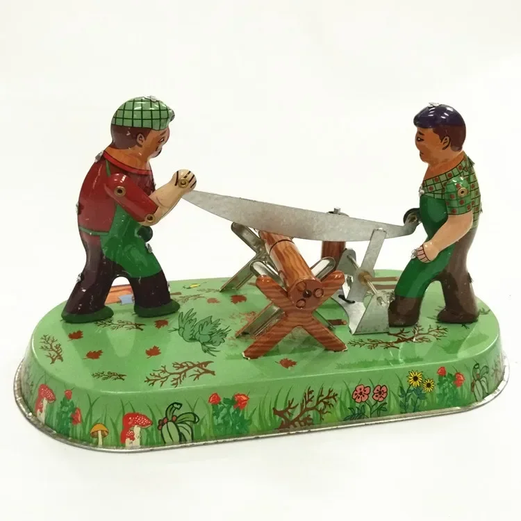 [Lustig] Erwachsene Sammlung Retro Aufziehspielzeug Metall Zinn Säge Holzbearbeitung Sabre Mann Mechanische Uhrwerk Spielzeugfiguren Modell Kinder Geschenk