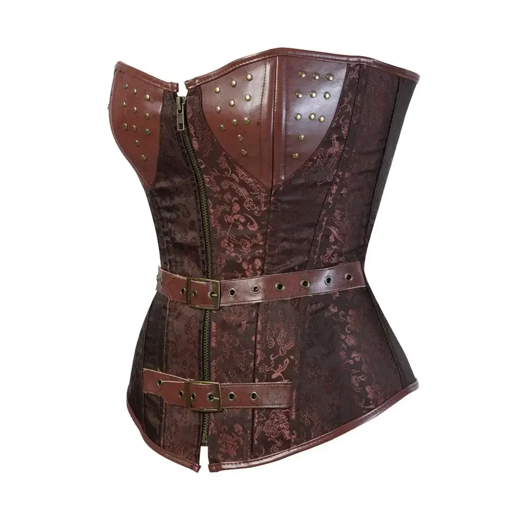 Steampunk Pirate Faux Leather Corsets and Bustiers Women Plus Size Overbust Embroidery Corselete Sexy Fiesta Party Clubwear