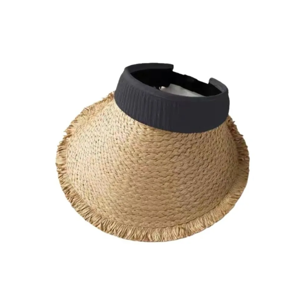 Apparel Accessories Woven Straw Visor Cap Sunscreen Breathable Empty Top Hat French Style Adjustable Summer Sun Cap Outdoor