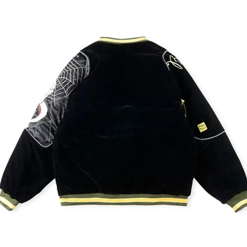 Oversized KAPITAL Jackets Embroidery Men Women 1:1 Best Quality Black Velvet Flight Jackets