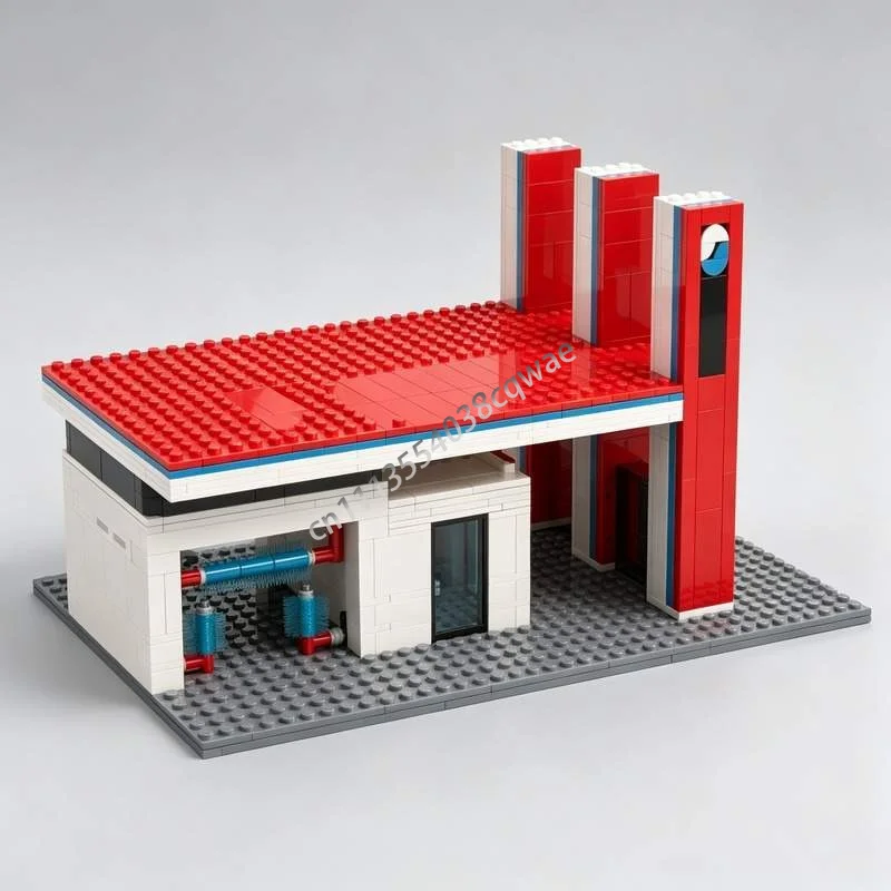 865 PCS Service Station MOC Model Custom Puzzle Architecture DIY Assembly Creative Building Blocks Toy Collection Display Gifts