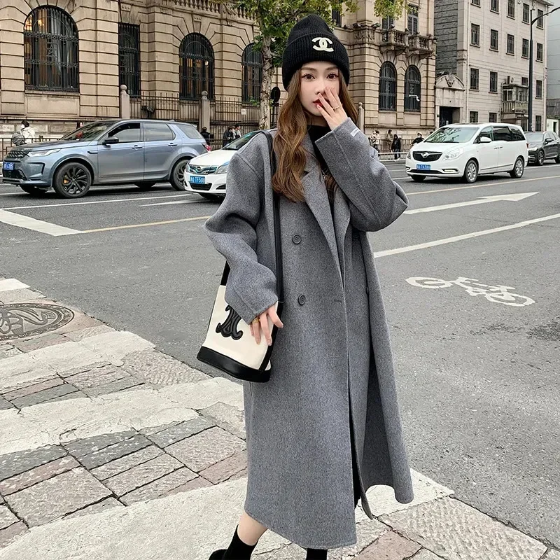 Cappotto di lana rosa donna di media lunghezza 2023 autunno/inverno nuova versione coreana cappotto di lana piccolo stile Hepburn sciolto e Versatile