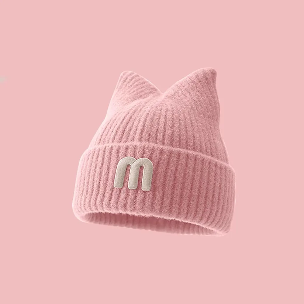 

New Solid Color Knit Hat Keep Warm Cold Protection Toddler Beanie Cap Letter Winter Hats Outdoor