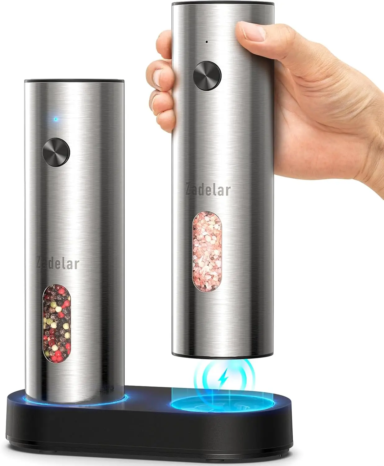 

Salt and Pepper Grinder Set Electric,Rechargeable Salt and Pepper Shakers Stainless Steel with USB C Dual Charging Base