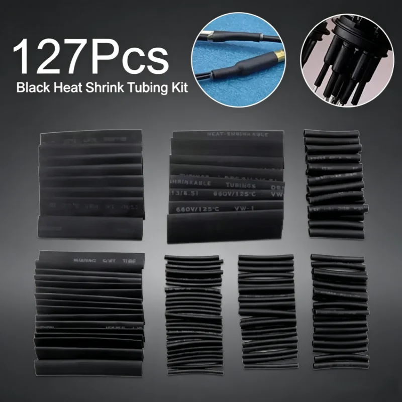 

127-piece black heat shrink tubing 2:1 polyolefin tube combination automotive steel wire sleeve flame-retardant heat shrink tube