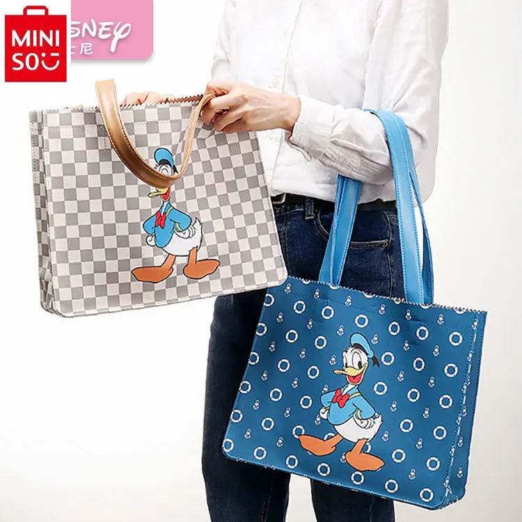 MINISO Disney-Sac à Main à Carreaux pour Femme, Fourre-Tout à Bandoulière Simple, Shopping, Grande Capacité, Haute Qualité, Mode