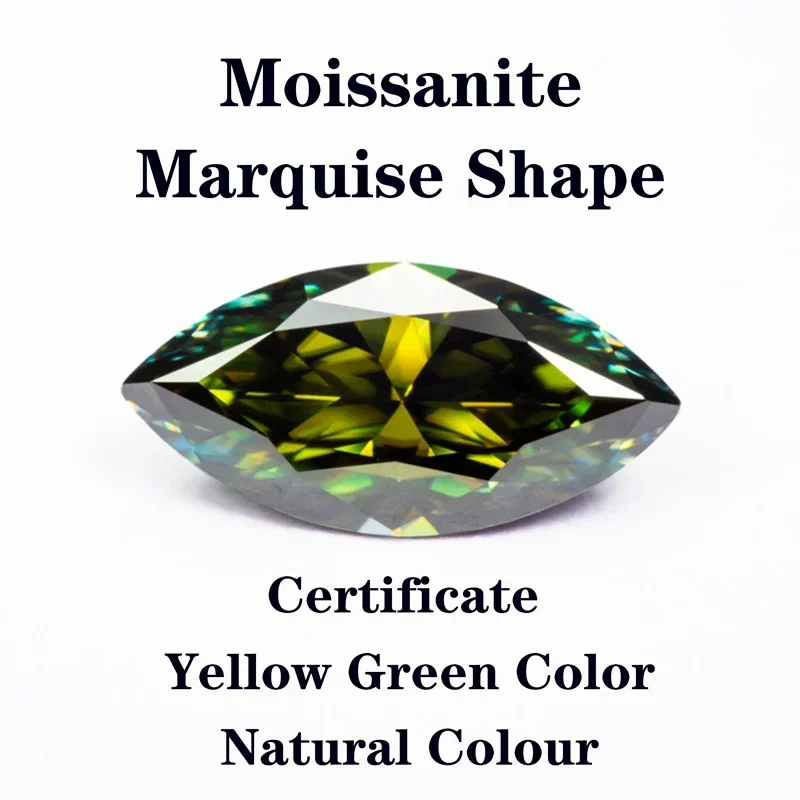 Moissanite Stone Marquise Cut Natural Yellow Green Color Advanced Charms Jewelry Rings Earrings Making with Certificate