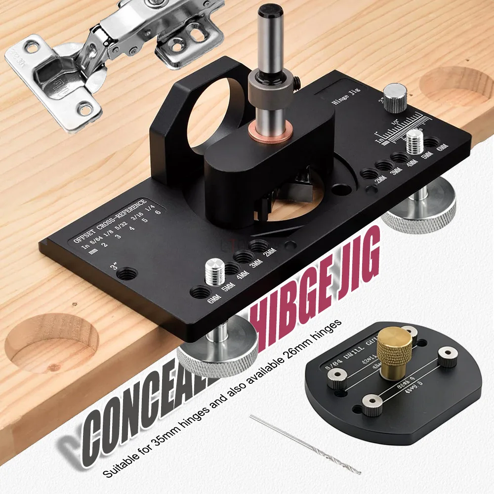 

35mm Concealed Hinge Jig Kit Woodworking Hole Drilling Guide Locator Aluminum Alloy Cabinet Hinge Mounting Jig Puncher Template