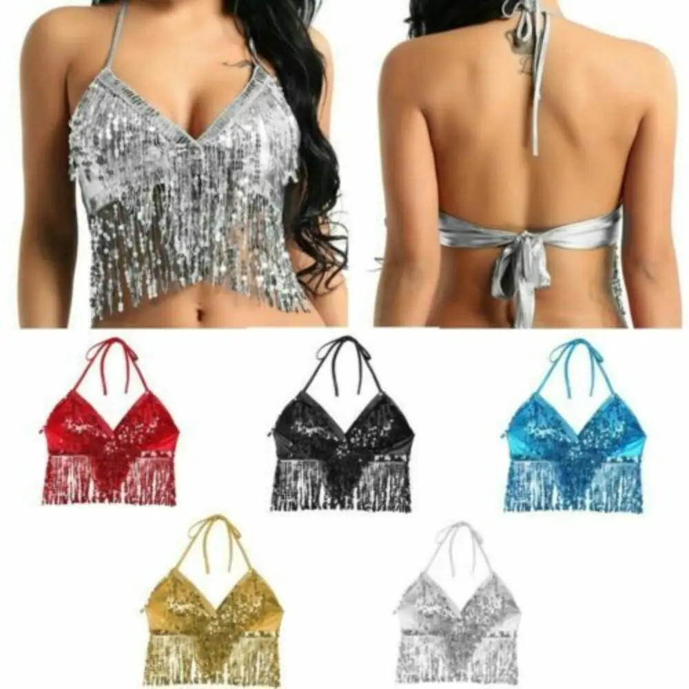 Soutien-gorge de danse du ventre à paillettes, glands brillants, licou, boîte de nuit, olympiques de spectacle sur scène, festivals, charmant