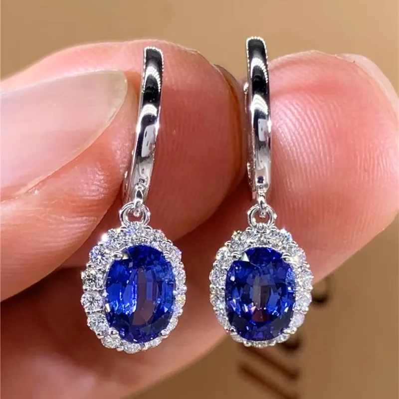 Classic Simulation Royal Blue Earrings with Ruby Studs - Elegant Jewelry for Ladies' Parties - Anniversary Gift