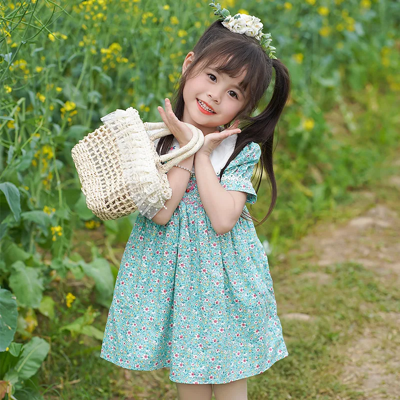 Princess Summer Short Sleeved Girls' Dress Handmade Embroidered Doll Collar Children's Skirt