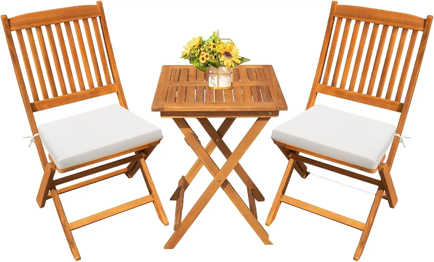 Devoko Outdoor 3 Piece Folding Patio Bistro Set Acacia Wood Bistro Table And Chairs Set Of 2 For Garden Poolside Backyard