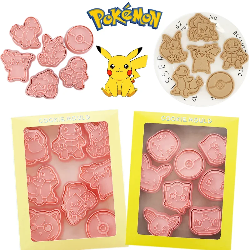 8pcs/Set Pokemon Pikachu Cookie Mould 3D Pressable Biscuit Mold Kitchen Baking Supplies Cartoon Anime DIY Baking Tools Kids Toys