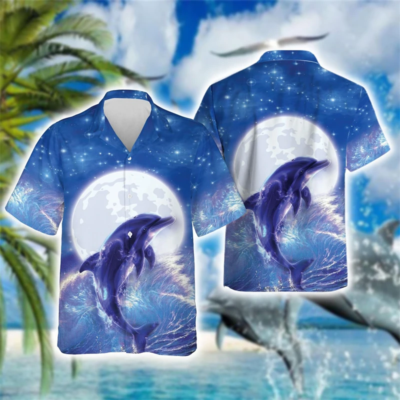 

Aloha Hawaiian Dolphin 3D Printed Short Sleeve Shirts For Men Clothes Cute Seanimal Beach Shirt Funny Animal Women Blouses Tops