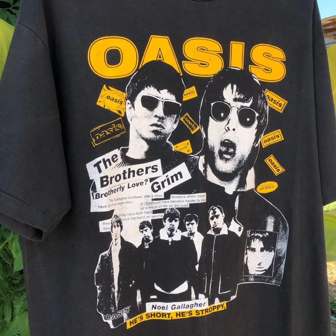 2024 Popular New Style Original Short Sleeve T-shirt Oasis Oasis Band American Retro Rock Punk OS Large Size Niche Pure Cotton