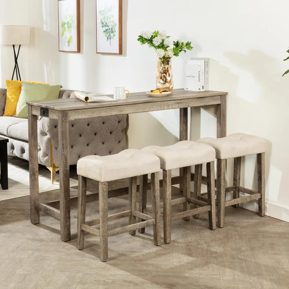 Juego clásico de mesa de bar con altura de mostrador para 3 personas con toma de corriente, juego de comedor de 4 piezas con taburetes acolchados, apartamento Condo S