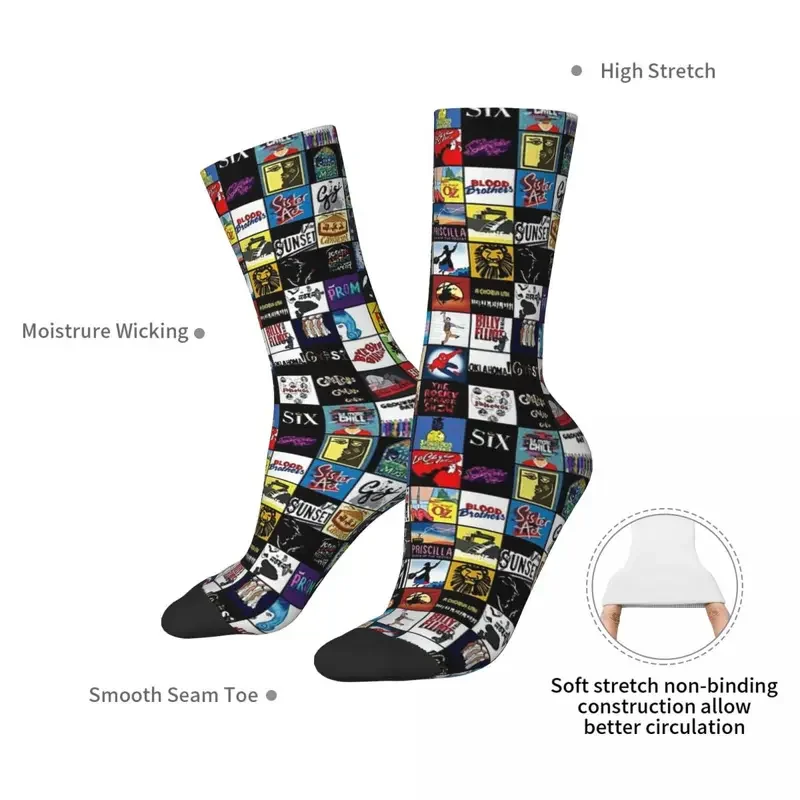 Y2K Broadway Musical Theatre Logos - Hand Drawn Harajuku Super Soft Stockings All Season Long Socks For Man'S Woman'S Gifts