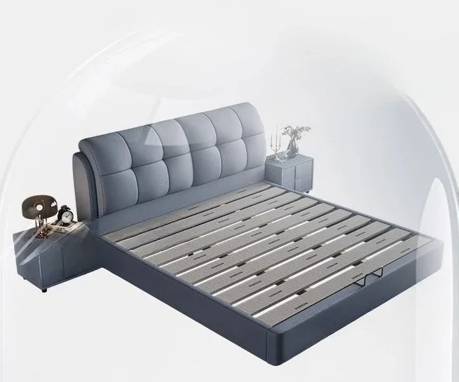 

Leather bed modern simple light luxury double solid wood soft bag technology fabric bed, master bedroom high end atmosphere