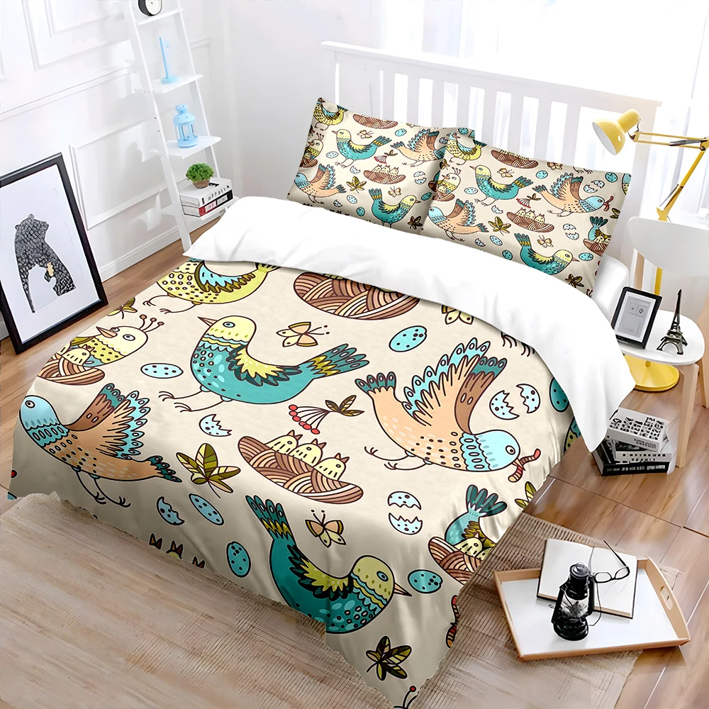 

Cartoon birds and nests pattern Bedding Set 1 Duvet Cover 2 Pillowcases for Adult and Children Luxury Gift Full Size