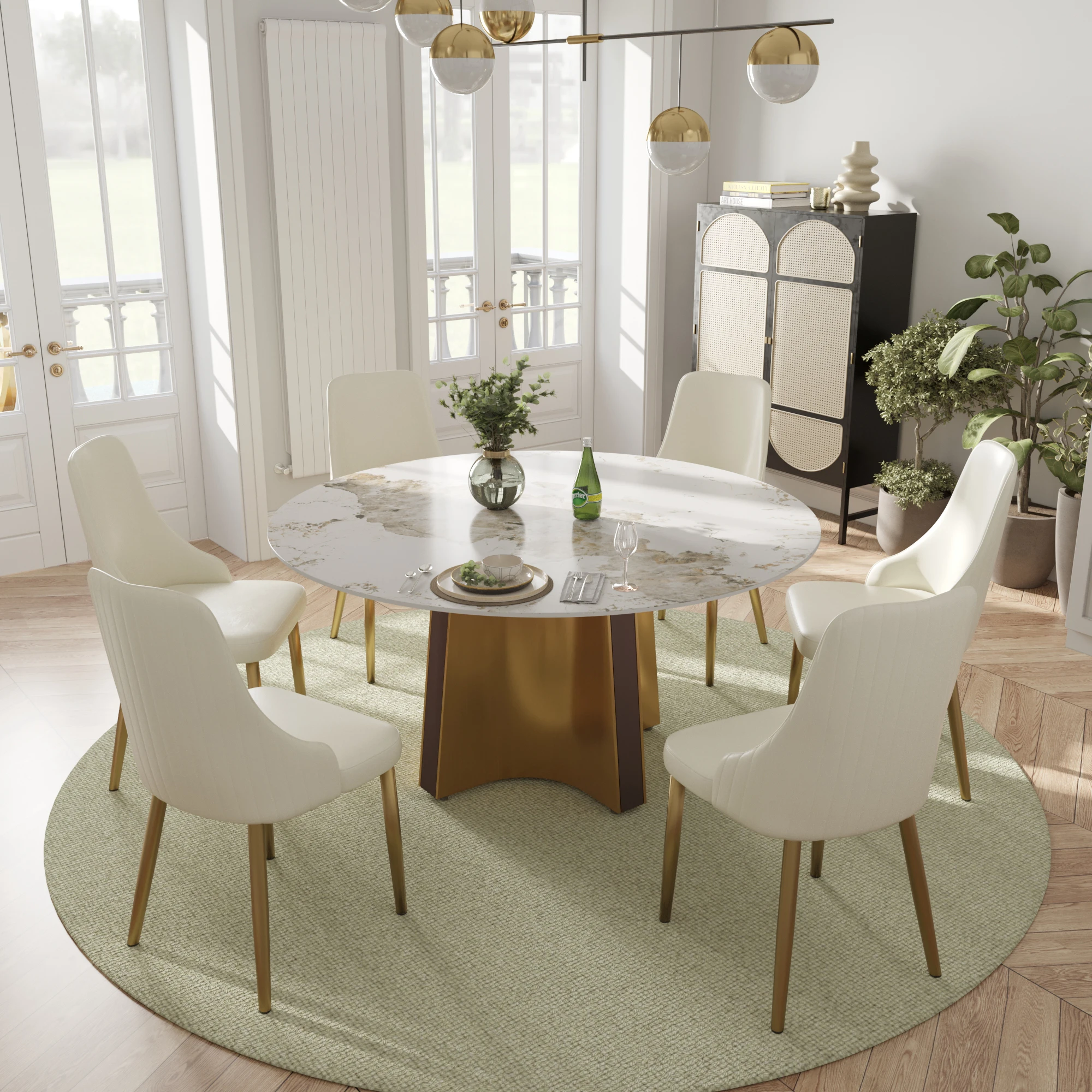 

Atunus USA Drop Shipping in Stock Modern Luxury Rotating Center Dinner Room Sintered Stone Round 6 Seater Marble Dining Table