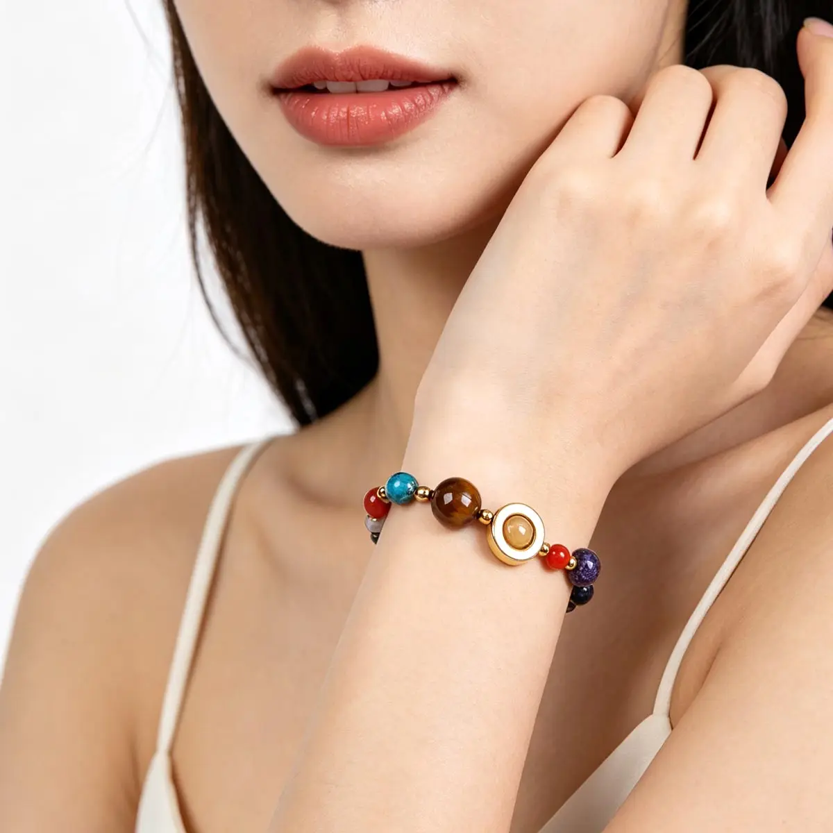 1Pc Cosmic Galaxy Solar System Bracelet for Women Men Natural Stone Resin Star Beads Nine Planet Bracelet Adjustable Bangle