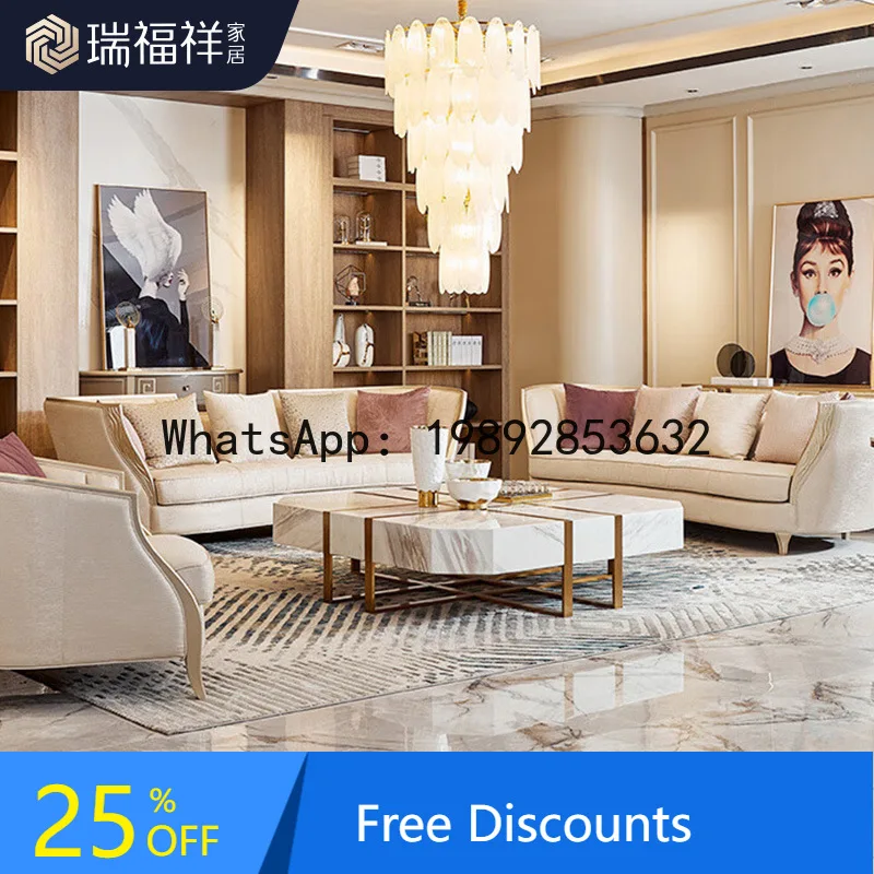 

LYY American Style Light Luxury Modern Simple Fabric Sofa Solid Soft Sofa Living Room Light Luxury Sofa Italian Style