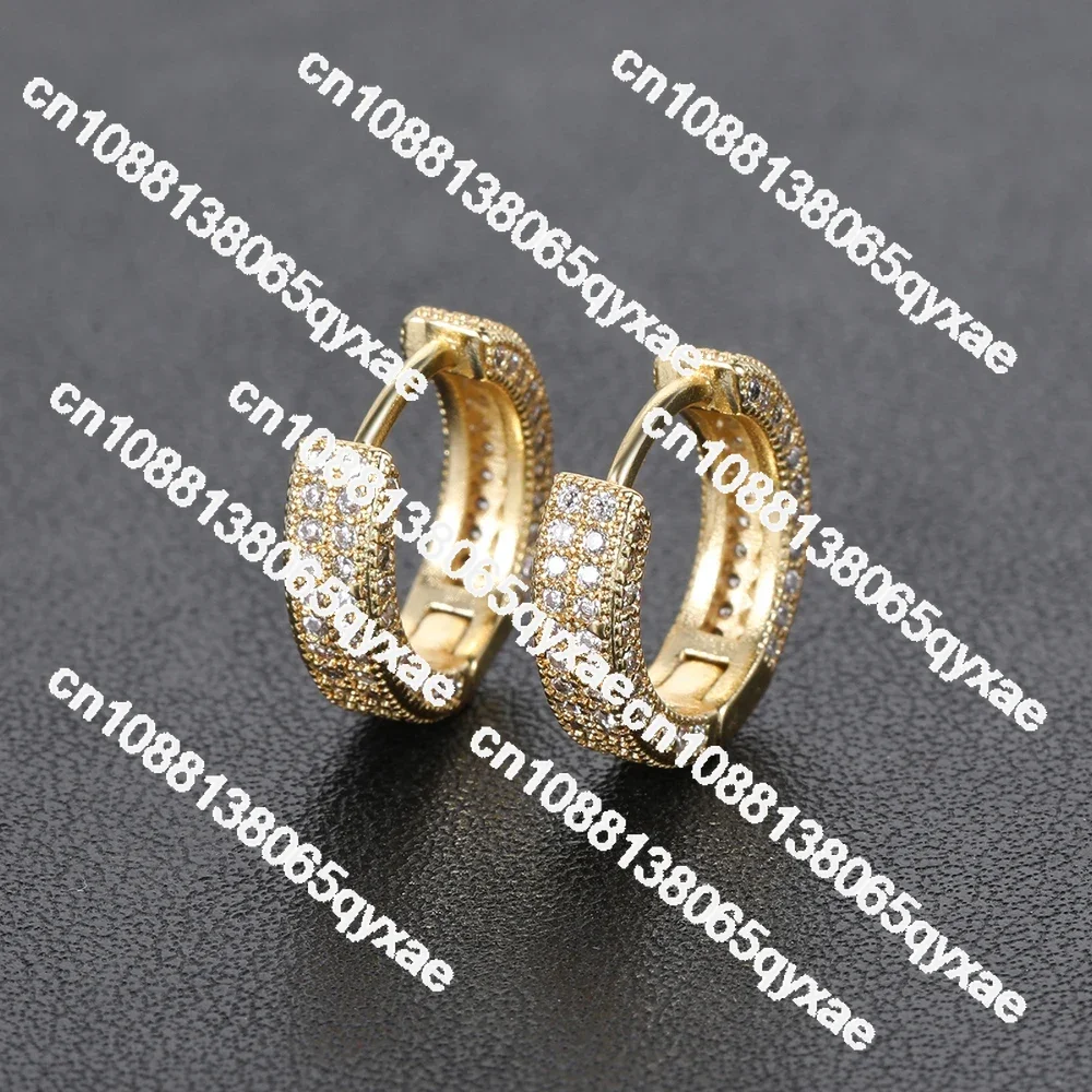 Hop Personalized Iced Out Diamond Earrings Double Cubic Zirconia 18k Gold Plated Earrings Women