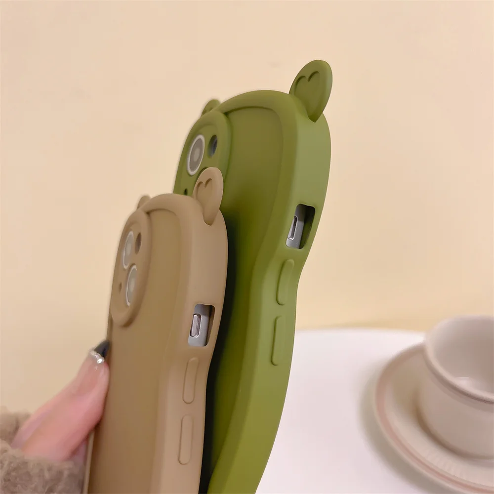 Schattige 3d Beer Oren Mat Siliconen Telefoonhoesje Voor Iphone 14 13 15 16 Pro Max 12 11 X X S Lens Beschermer Golfframe Schokbestendige Hoes