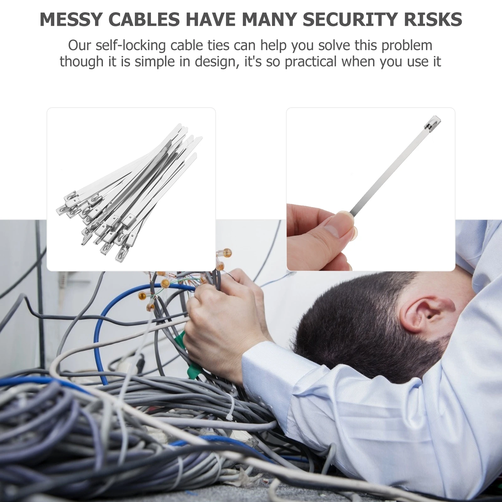 

100pcs Stainless Steel Cable Zip Ties Heavy Duty Metal Exhaust Wrap Cord Organizer For Construction Ship