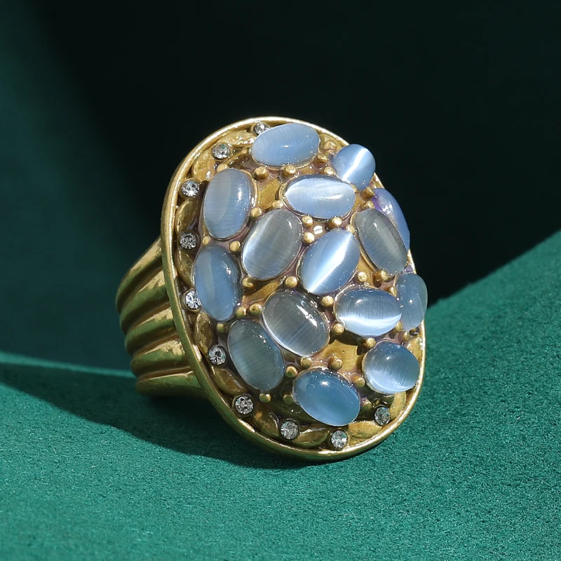 

Vintage Gold Plated Val Rings Ice Blue Glazed And Opal Beads Art Deco Jewelry Luxury Unique Designer Engagement 2026 Trends New