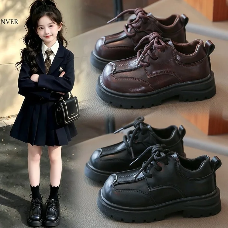 2026 New All-match Black Brown Teenage Boy Dress Shoes 2026 Vintage Formal Girls Boys Wedding Party Shoes Boys Leather Shoes