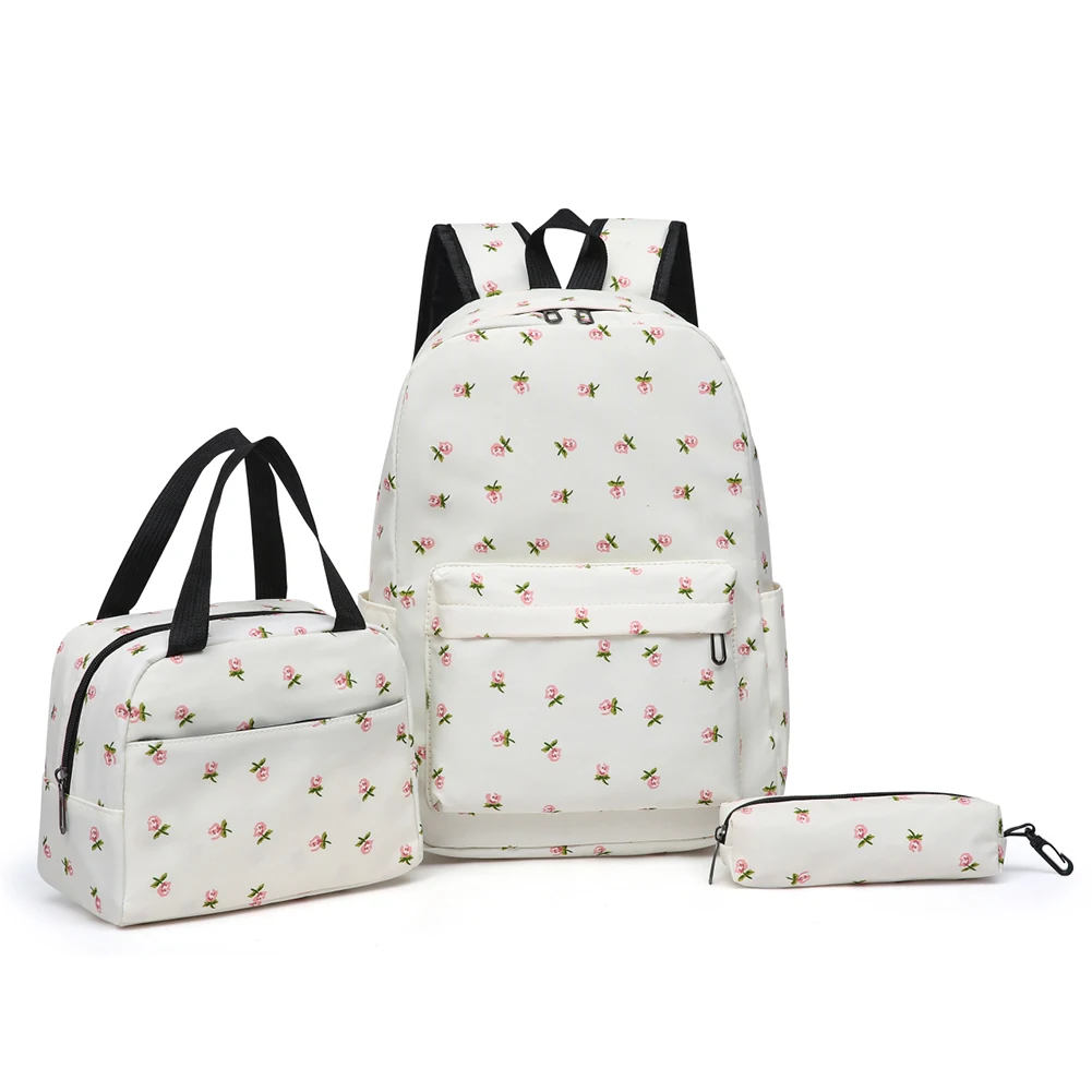 3Pcs Floral Backpack Set Simple Travel Backpack with Lunch Bag & Pen Case School Bookbag Set Large Capacity Outdoor Travel Bag