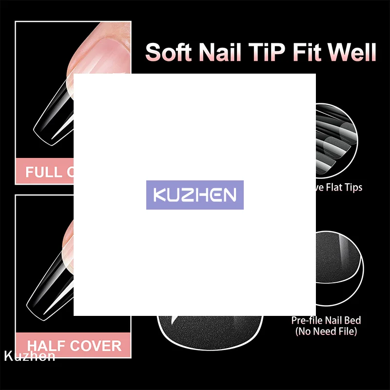 100Pcs Soft Gel False Nail Tips Short Square Coffin Almond Artificial Press On Fake Nails Extension Manicure Tools
