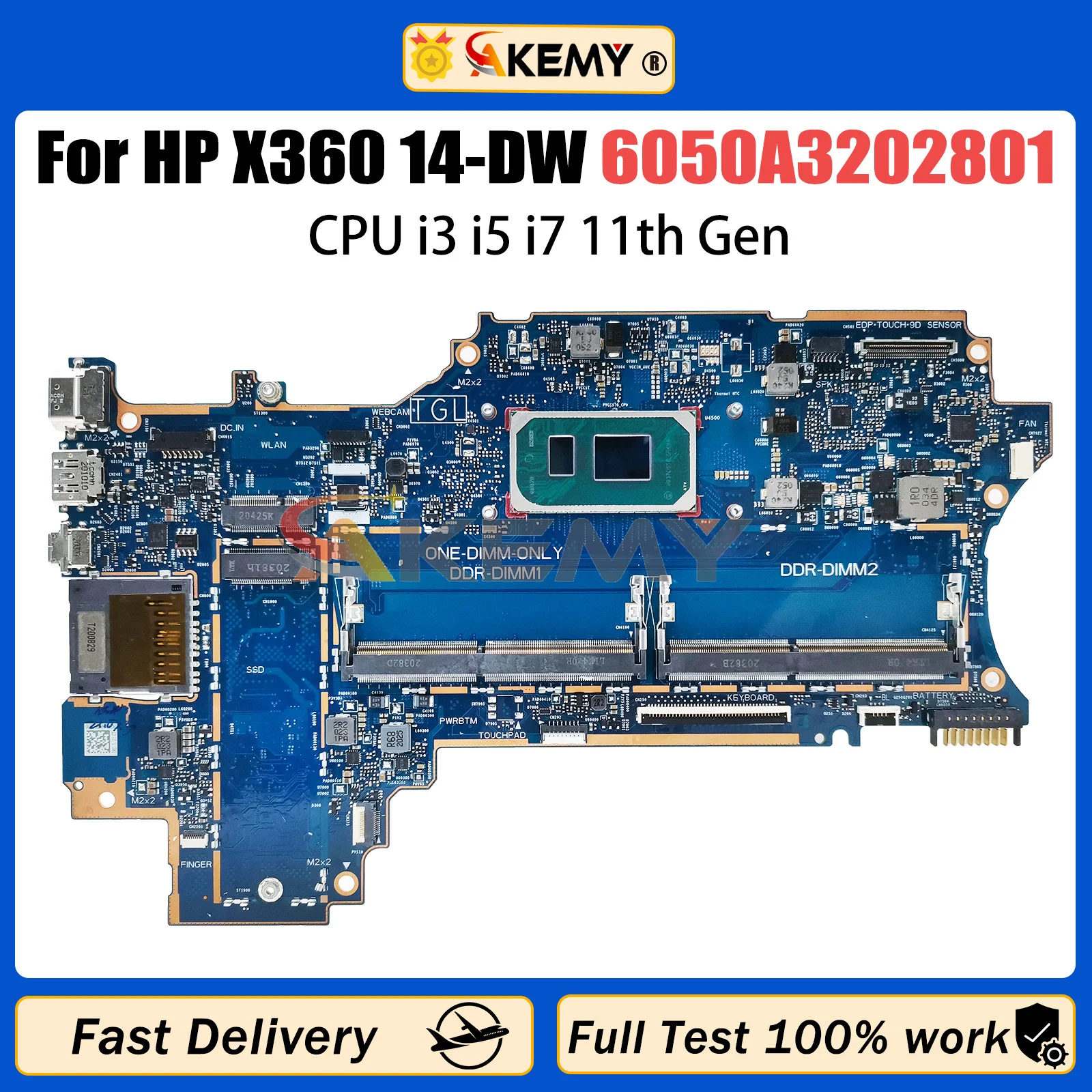 

AKEMY 6050A3202801 Notebook Motherboard For HP X360 14-DW M21492-601 M21493-601 Laptop Mainboard CPU I3 I5 I7 11th Gen