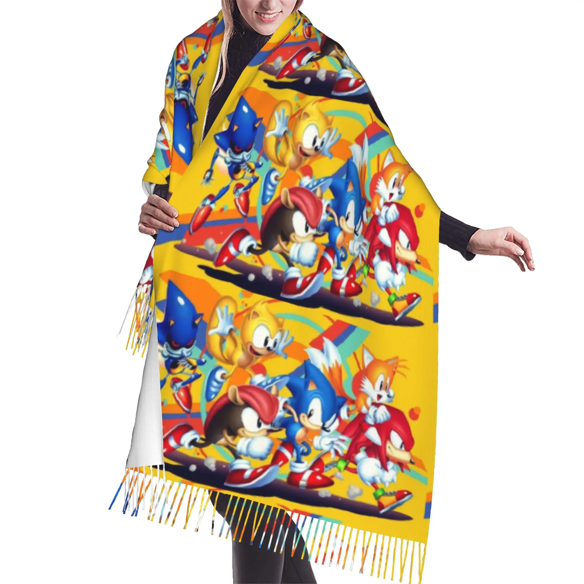 Customized Printed S-Soniced Cartoon Scarf Women Men Winter Fall Warm Scarves Video Game Shawl Wrap