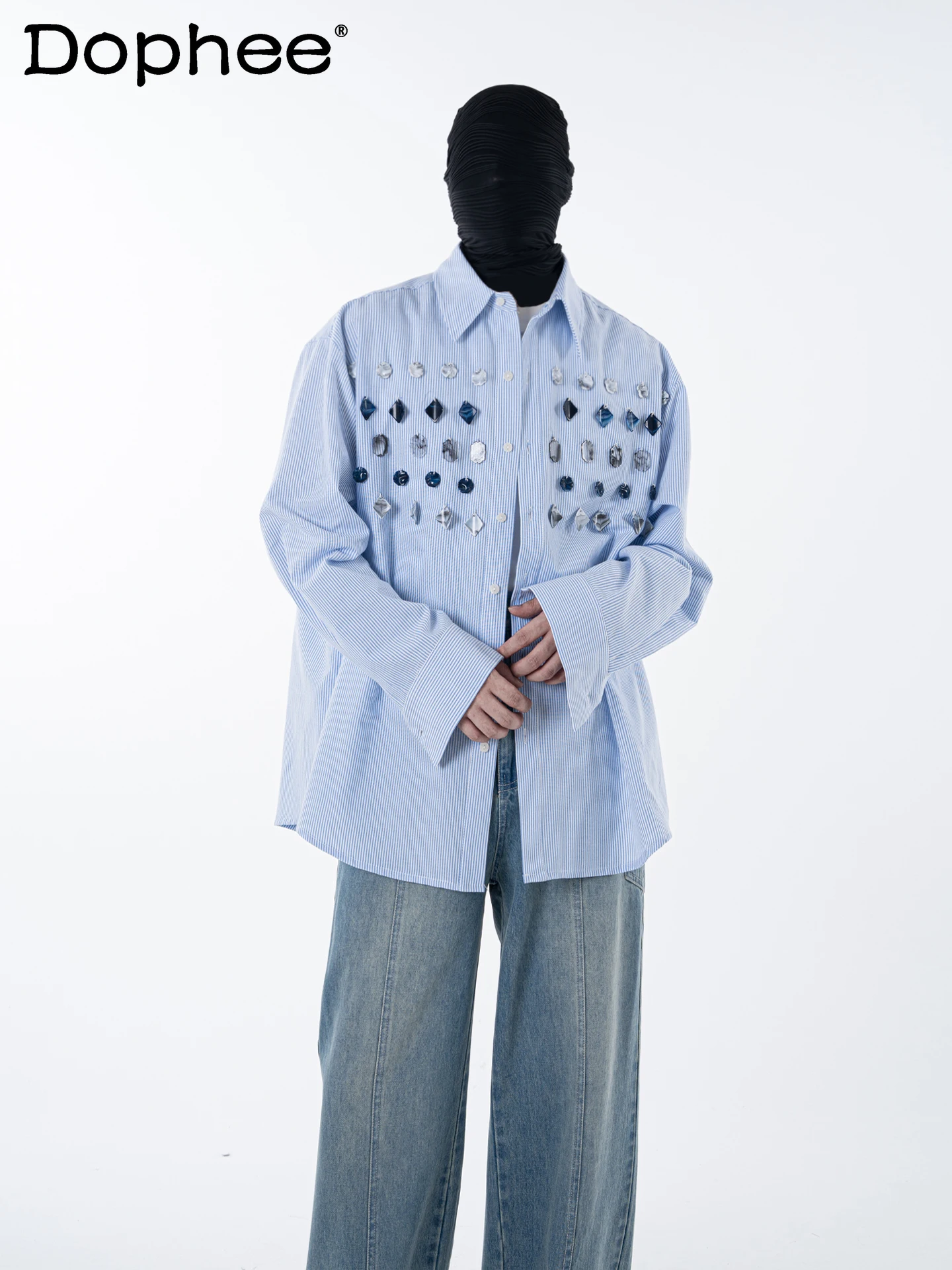 

Осень 2025 г., новинка японского стиля, оригинальный дизайн, тяжелая рубашка для рукоделия, высококачественная свободная повседневная полосатая рубашка с длинным рукавом, молодежная мужская рубашка