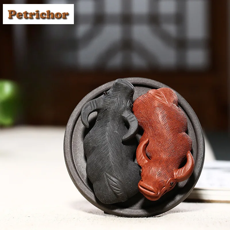 

Yixing Zisha Wealth-attracting Turning Cattle Tea Pet Aesthetic Fish Tank Landscaping Tea Figurine Play Toys Tea Statue Ornament