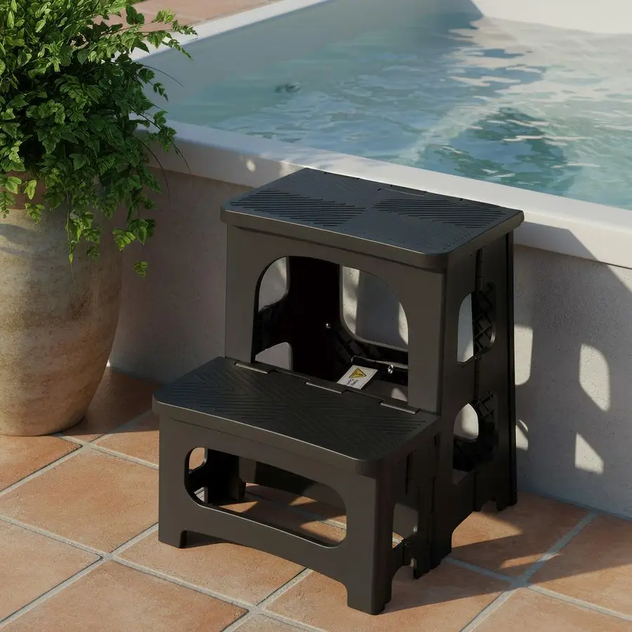 

2Step Stool, 8x17inch NonSlip Hot Tub Steps Outdoor, Foldable Step Ladder, Hold up to 300 lbs, Plastic 2 Step Pool Ladder for Ki