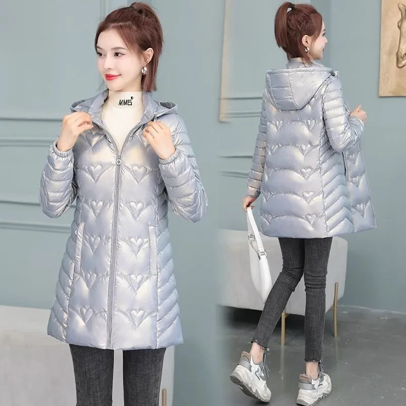 

Winter New Parkas Coat Women's 6xl Glossy Down Cotton Jacket Detachable Hooded Coat Solid Casual Padded Parka Female Warm Tops