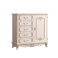 European-style chest of drawers with fan, bedroom storage cabinet, locker, ivory white lacquered solid wood drawer engraved ligh