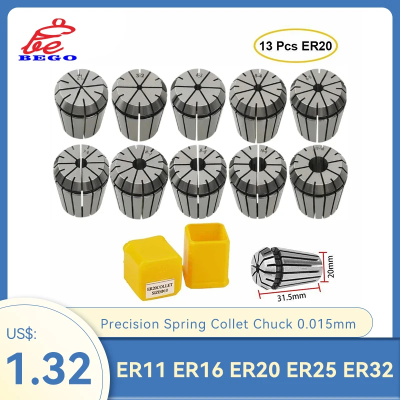 ER11 ER16 ER20 ER25 ER32 ER Precision Spring Collet Chuck 0.015mm 0.008mm Engraving Machine Spindle Motor For CNC Milling Tool