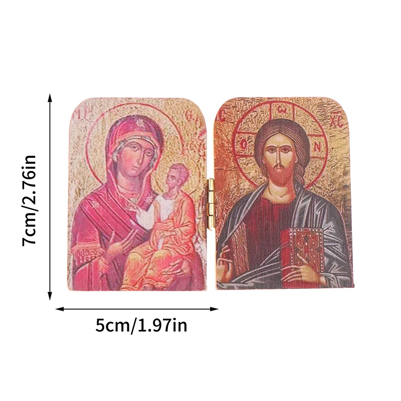 1PC Wood Christ The Teacher And Virgin Of Kazan Catholic Orthodox Icon Diptych For Travel Home Display Religious Gift Decoration